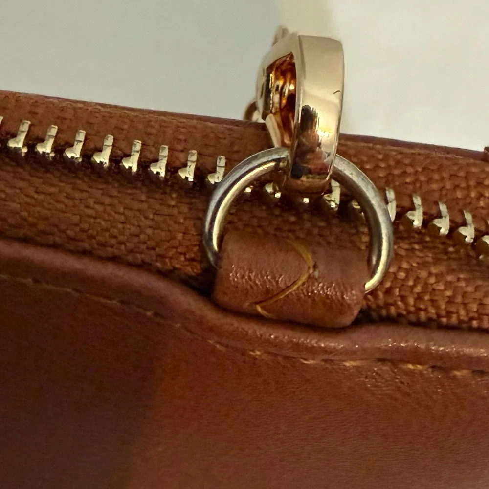 Brown Bow-Accent Wristlet Wallet Small Purse with Gold Chain